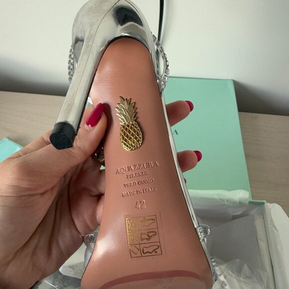 NWT Aquazzura Dance Plexi Sandals 105 Silver Sz 40 Crystal Embellished Stilettos - Picture 9 of 9